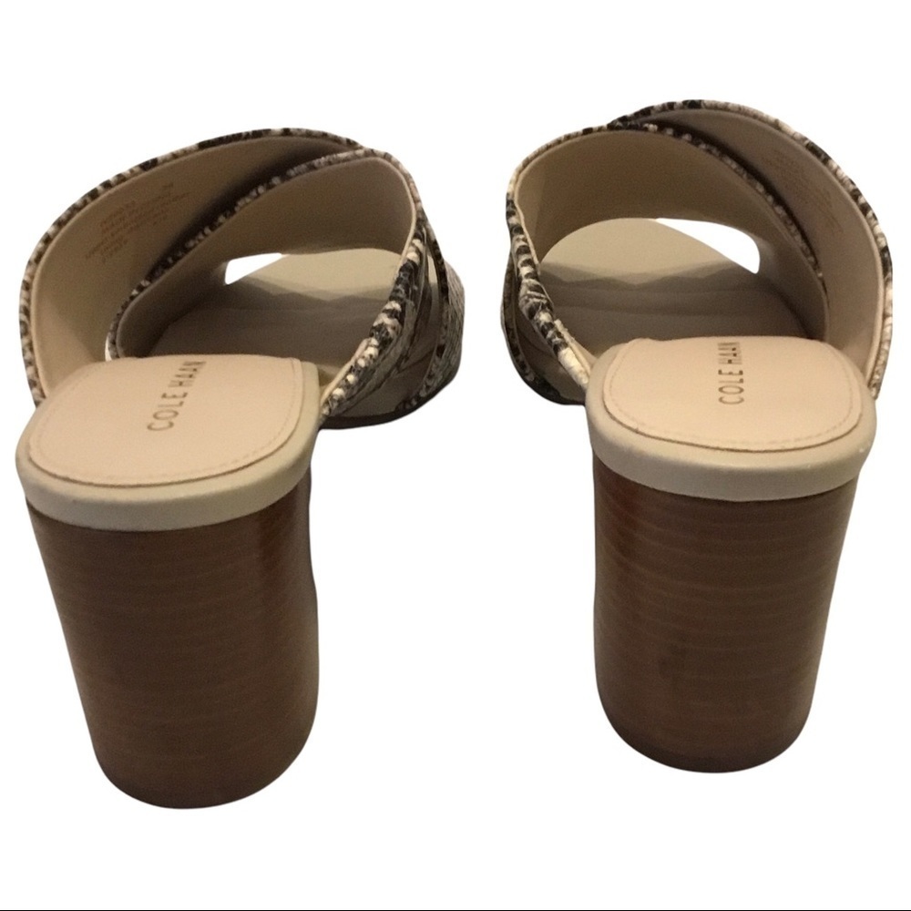 Cole Haan Dakota Snakeskin Printed Crisscross Block Heel Slip On Sandal Mules - Picture 5 of 8